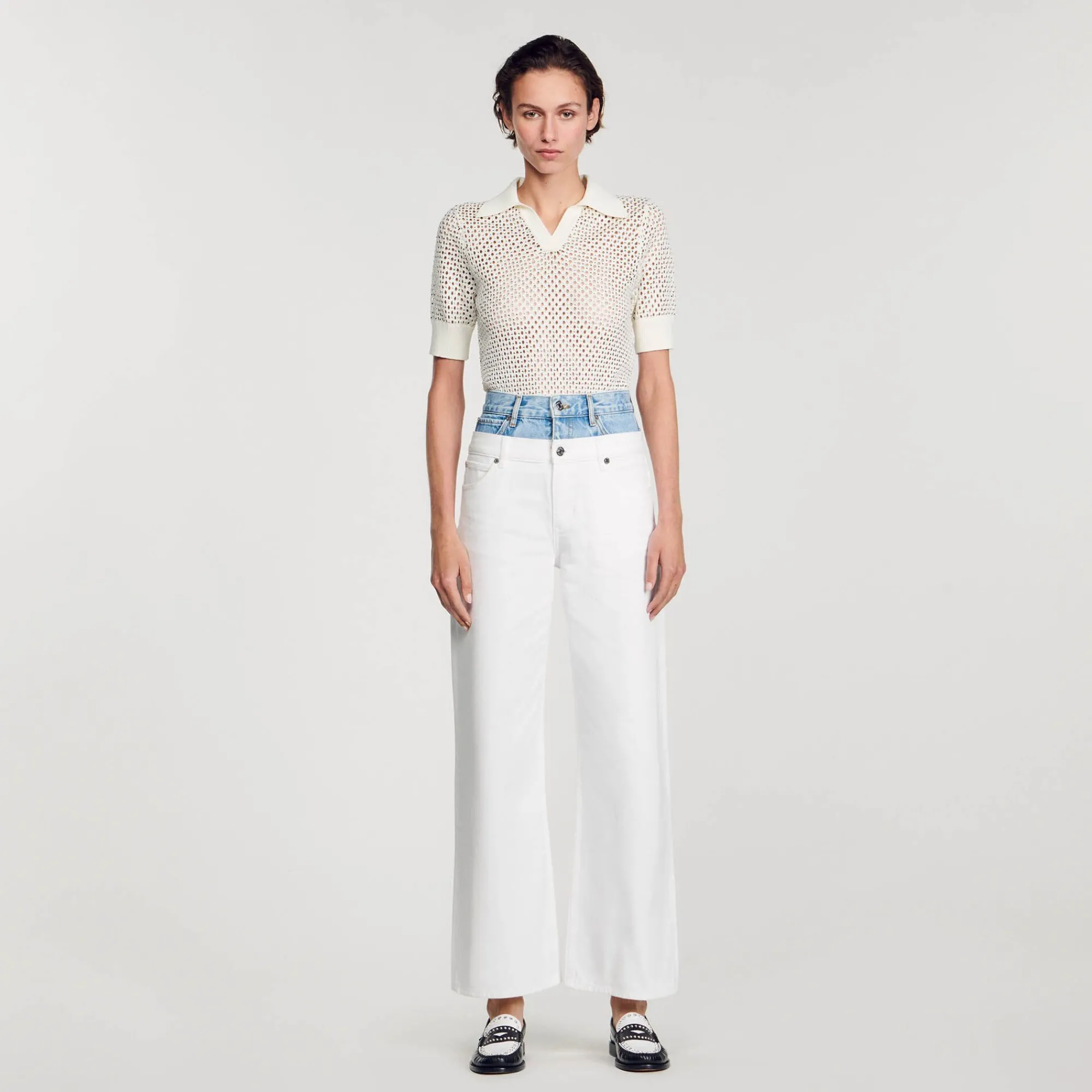 Mulheres Sandro Paris Jeans Bicolor Com Cintura Dupla