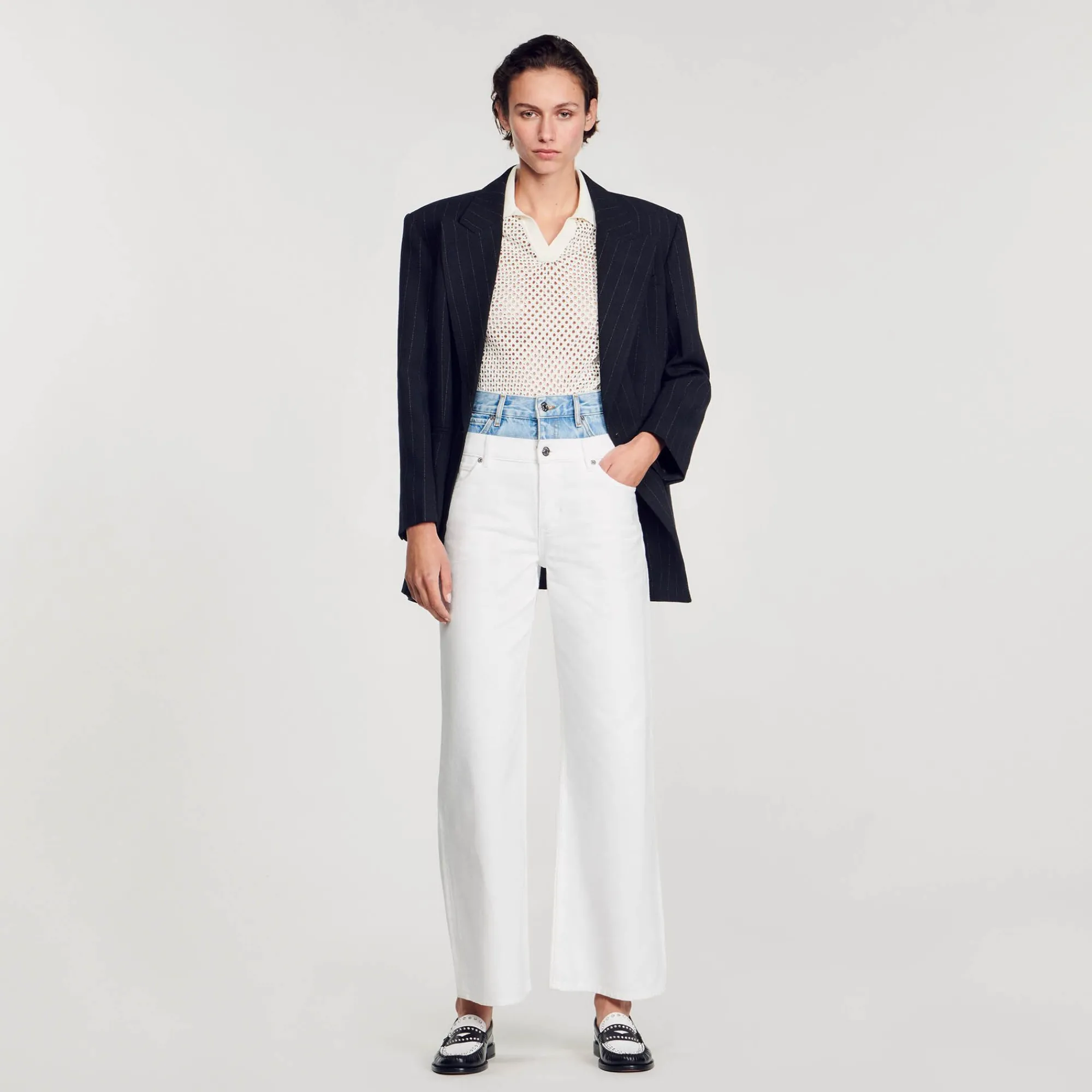 Mulheres Sandro Paris Jeans Bicolor Com Cintura Dupla