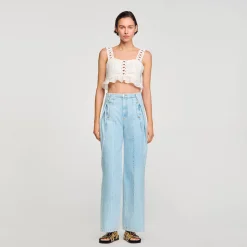 Mulheres Sandro Paris Jeans De Perna Larga Com Dardos