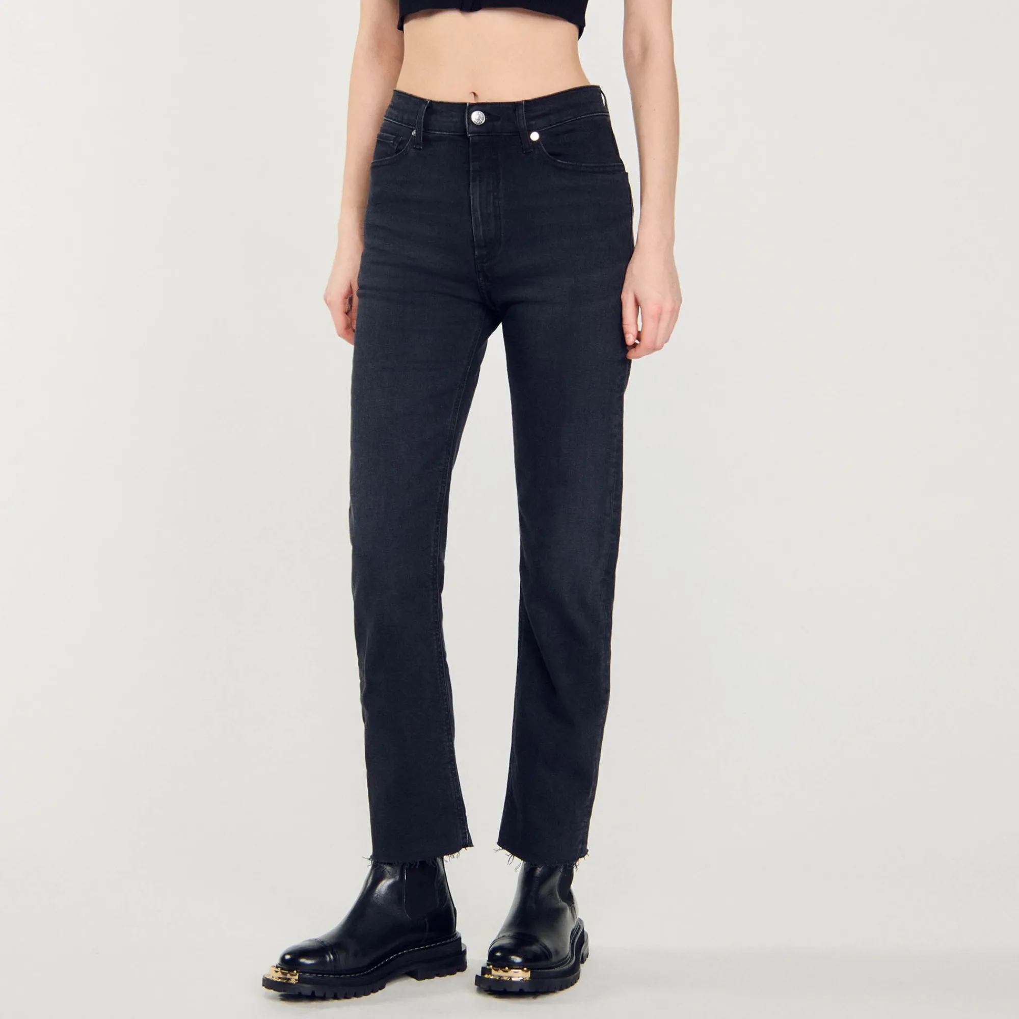 Mulheres Sandro Paris Jeans De Perna Reta Com Bordas Cruas