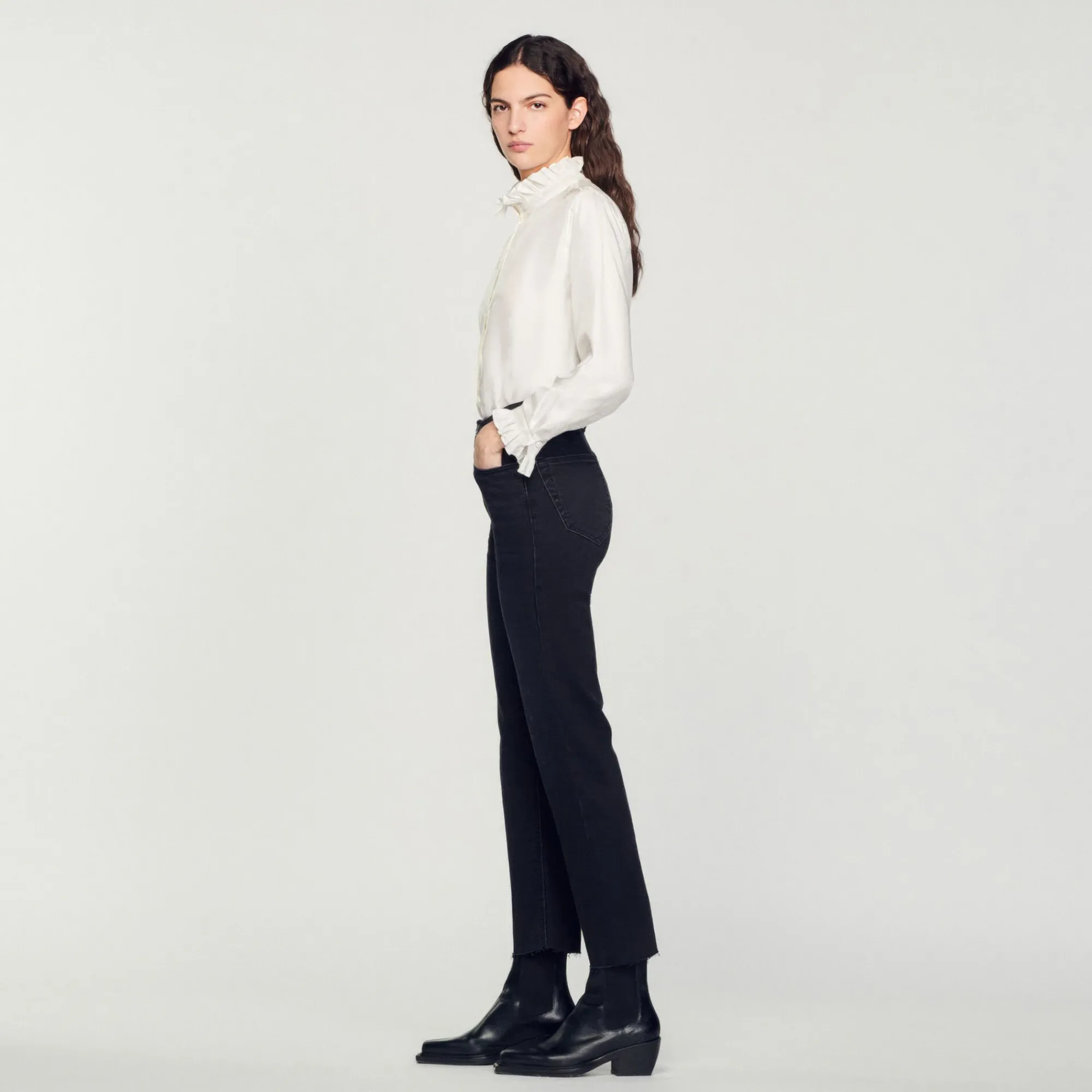 Mulheres Sandro Paris Jeans De Perna Reta Com Bordas Cruas