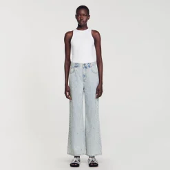 Mulheres Sandro Paris Jeans Decorados Com Diamantes