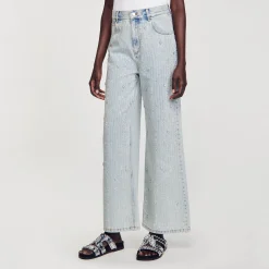 Mulheres Sandro Paris Jeans Decorados Com Diamantes