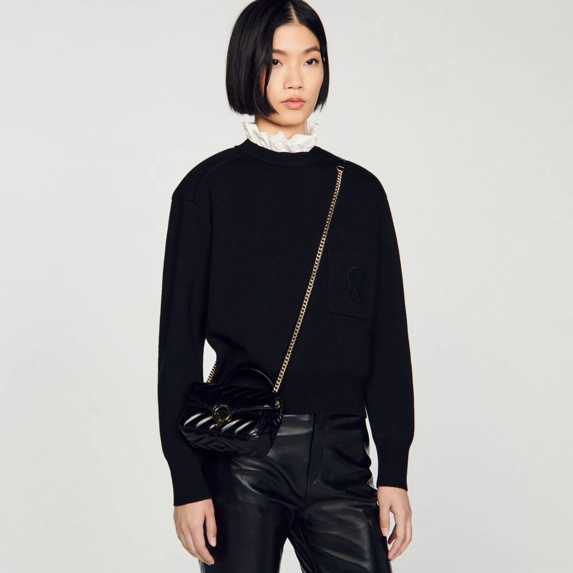 Mulheres Sandro Paris Mini Bolsa Yza Em Couro Liso