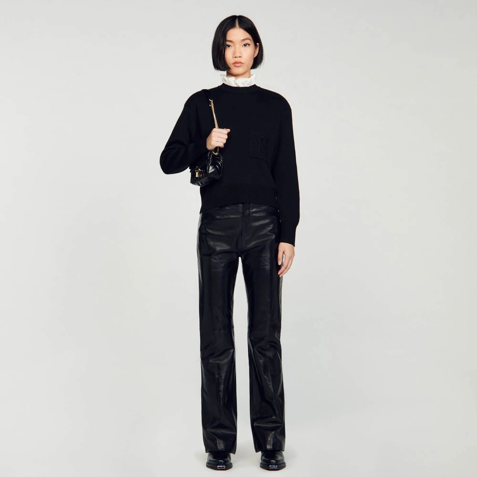 Mulheres Sandro Paris Mini Bolsa Yza Em Couro Liso