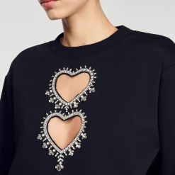 Mulheres Sandro Paris Moletom Com Coracoes Brilhantes