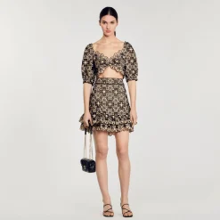 Mulheres Sandro Paris Saia Curta Com Bordado Ingles