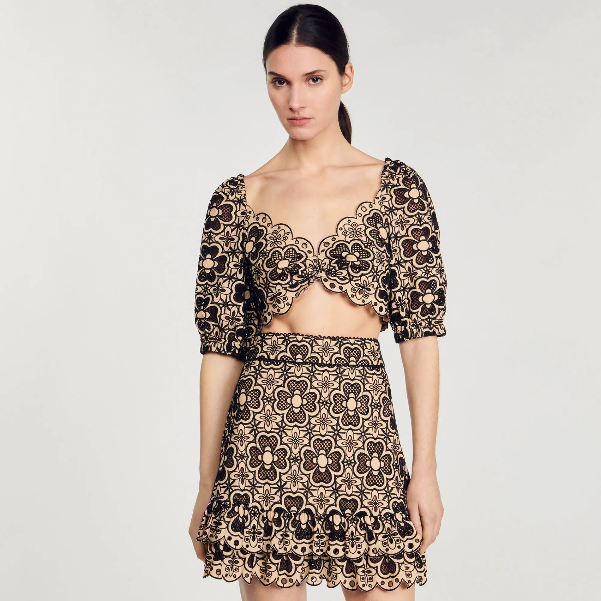 Mulheres Sandro Paris Saia Curta Com Bordado Ingles