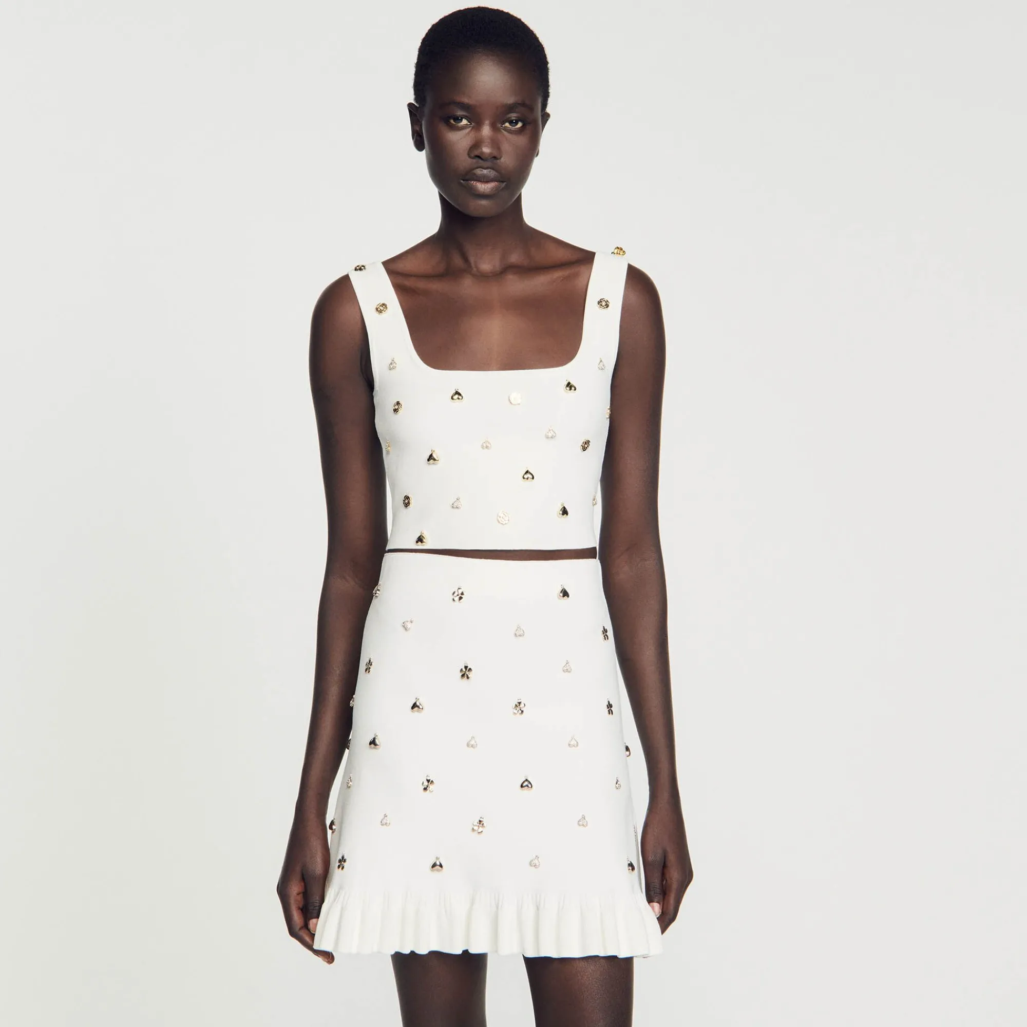 Mulheres Sandro Paris Saia De Malha Decorada Com Pingentes