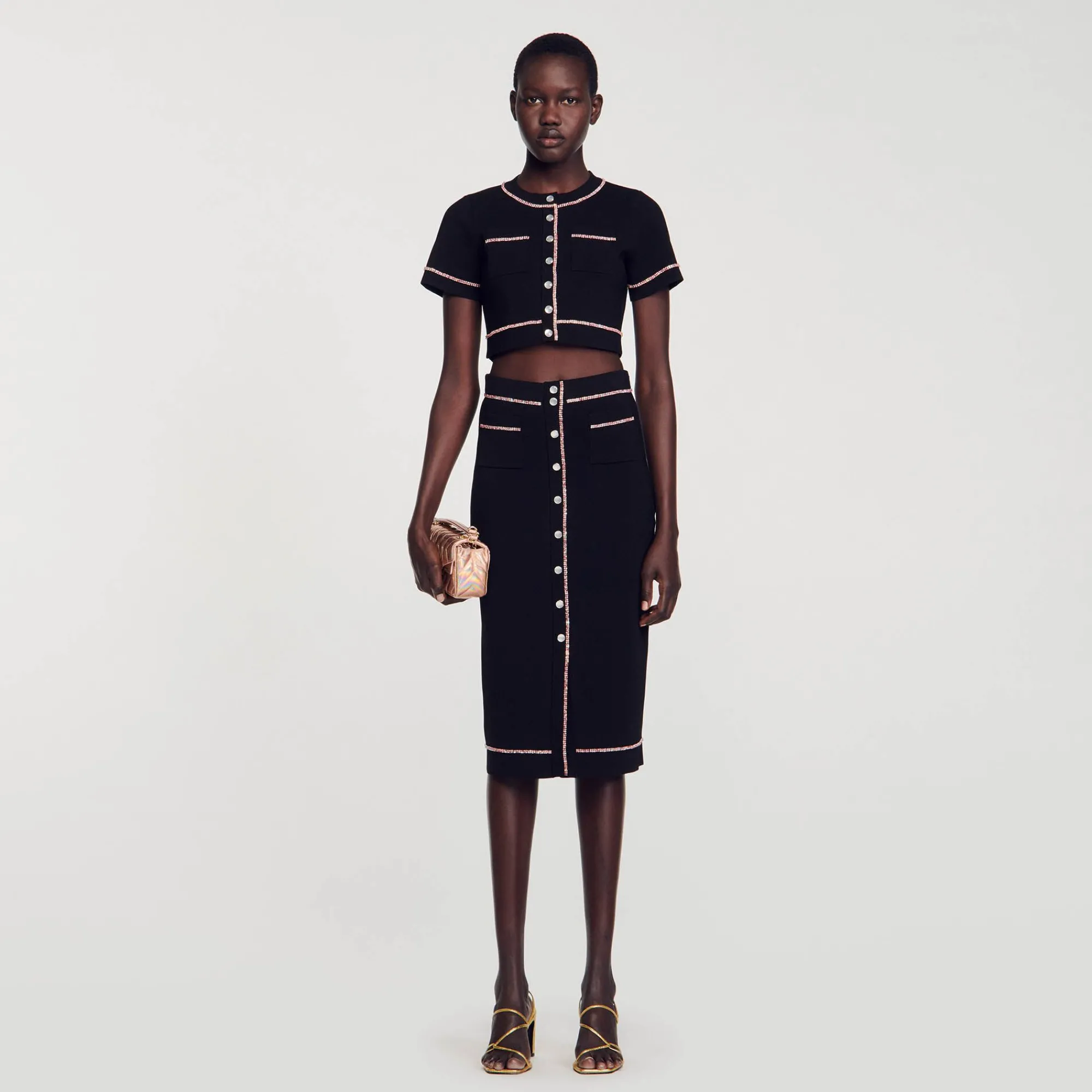 Mulheres Sandro Paris Saia Midi Com Strass