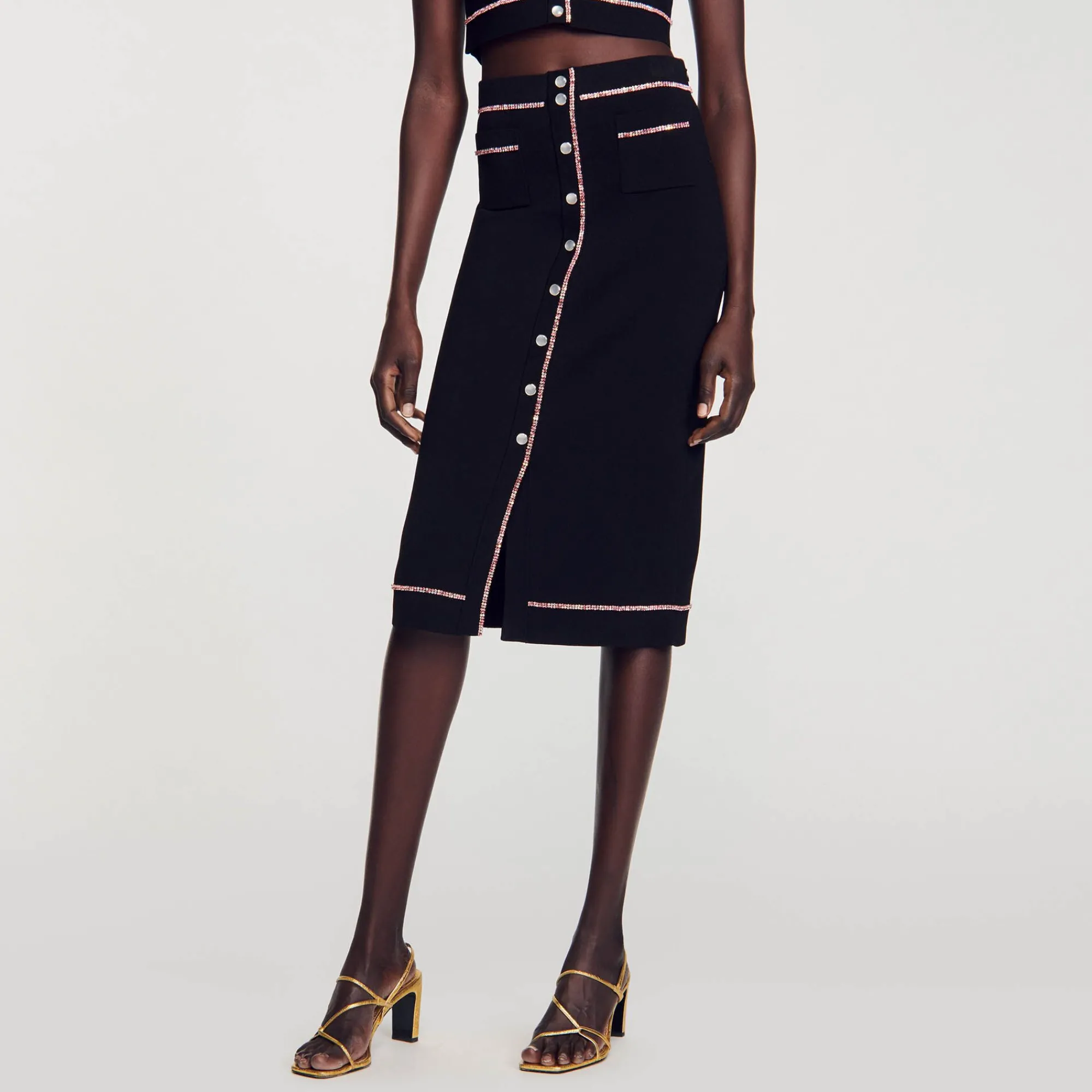 Mulheres Sandro Paris Saia Midi Com Strass