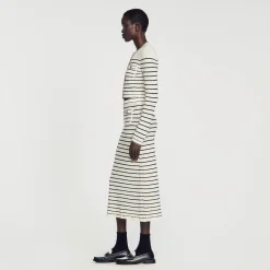 Mulheres Sandro Paris Saia Midi Em Malha Listrada