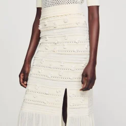 Mulheres Sandro Paris Saia Midi Em Malha Perfurada