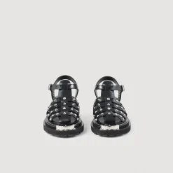 Mulheres Sandro Paris Sandalia De Couro Com Tachas Olys