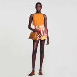 Mulheres Sandro Paris Shorts De Cetim Estampado