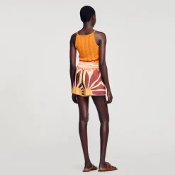Mulheres Sandro Paris Shorts De Cetim Estampado