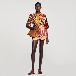 Mulheres Sandro Paris Shorts De Cetim Estampado