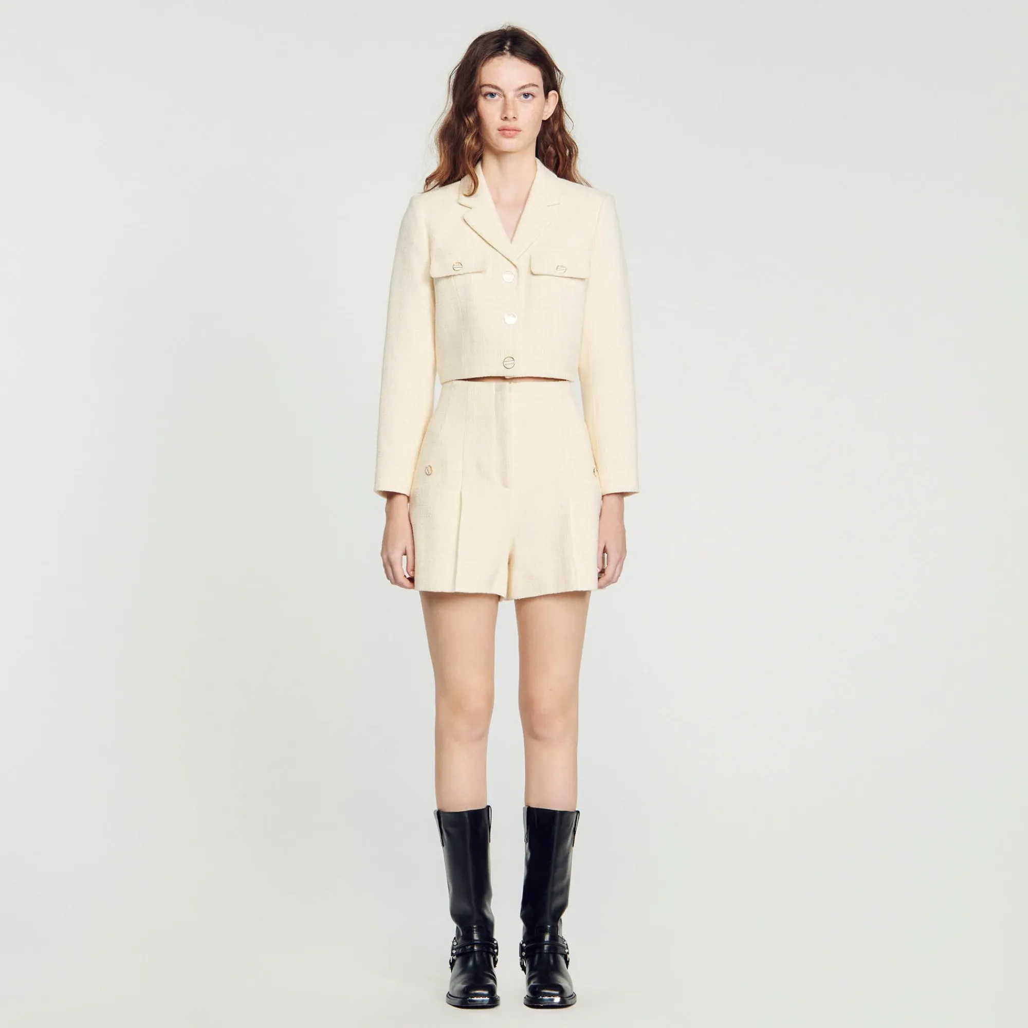 Mulheres Sandro Paris Shorts De Tweed Com Cintura Alta