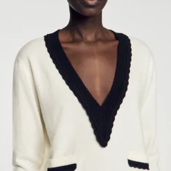 Mulheres Sandro Paris Sueter Bicolor Com Decote Em V