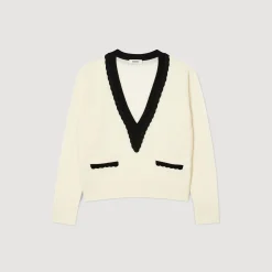 Mulheres Sandro Paris Sueter Bicolor Com Decote Em V