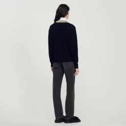 Mulheres Sandro Paris Sueter Contrastante Com Decote Em V