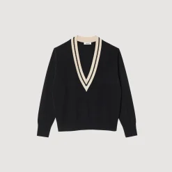 Mulheres Sandro Paris Sueter Contrastante Com Decote Em V