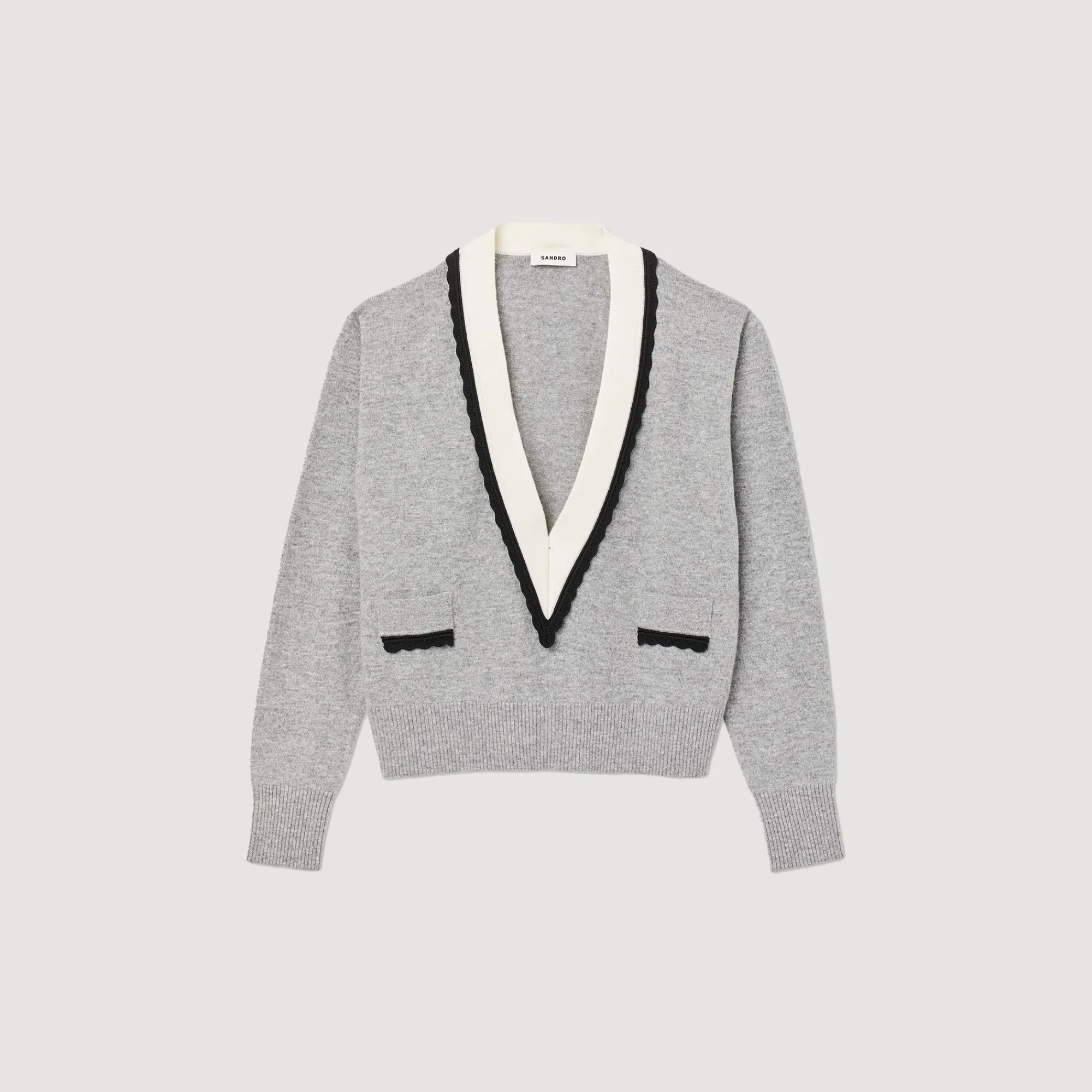 Mulheres Sandro Paris Sueter Contrastante Com Decote Em V