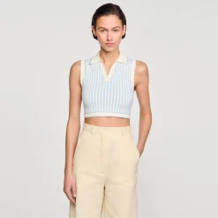 Mulheres Sandro Paris Sueter Cropped Listrado