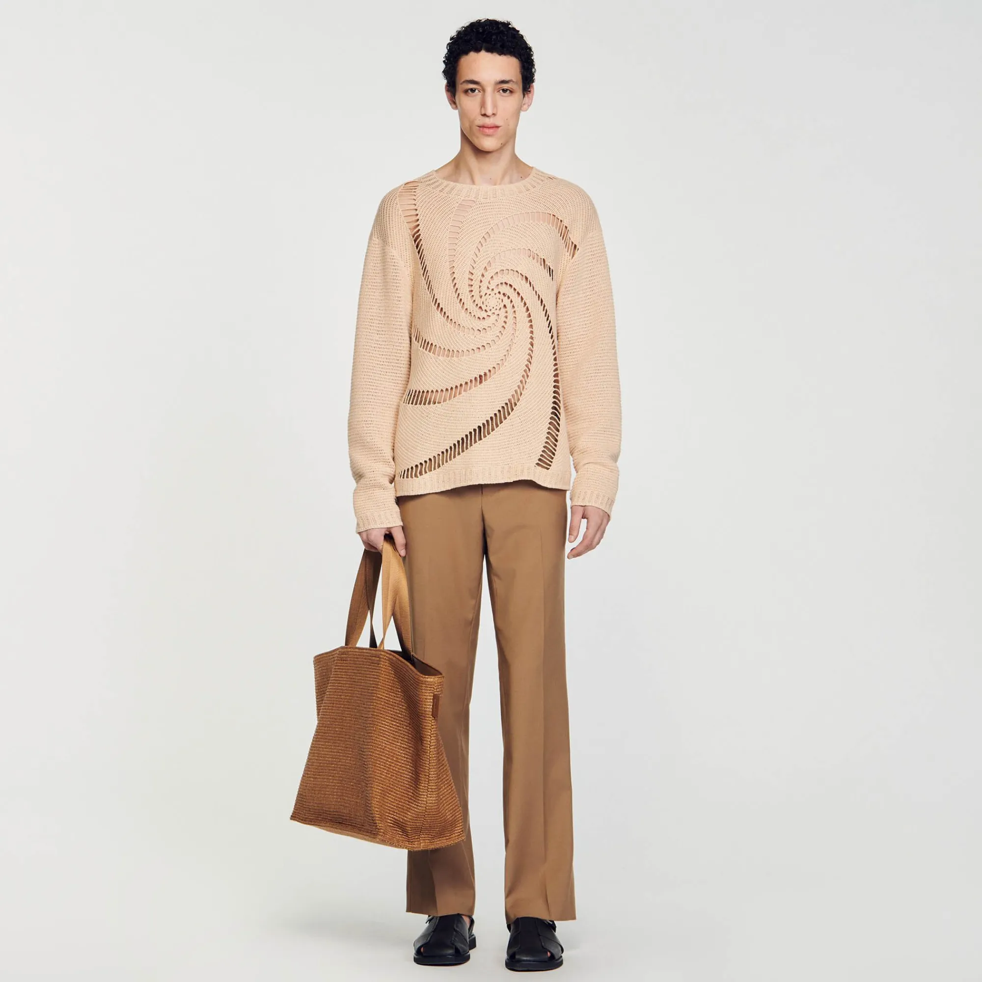 Homem Sandro Paris Sueter De Algodao Em Croche Espiral