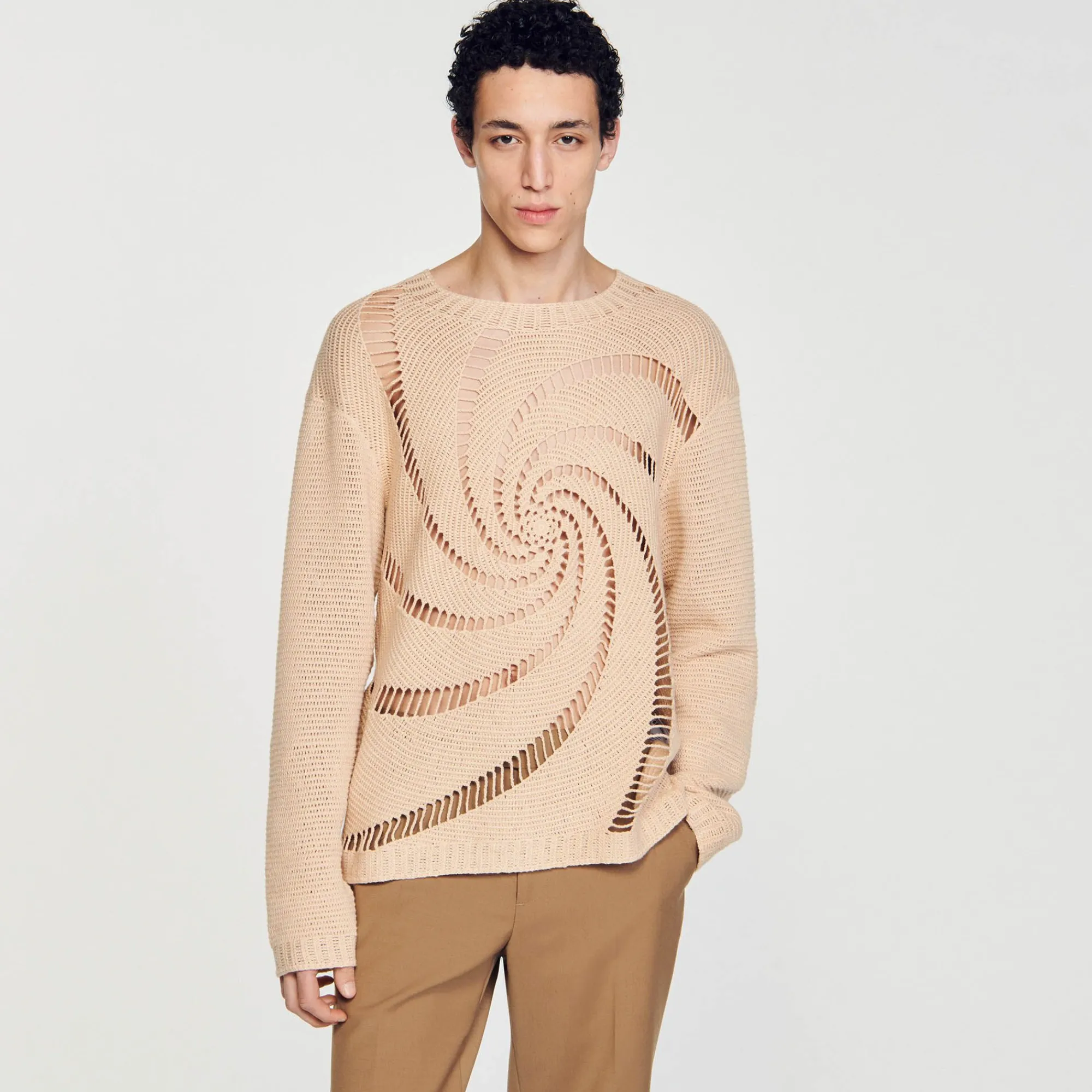 Homem Sandro Paris Sueter De Algodao Em Croche Espiral