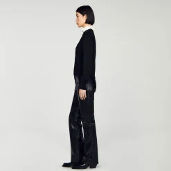 Mulheres Sandro Paris Sueter De Malha Com Gola Alta