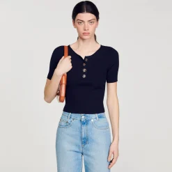 Mulheres Sandro Paris Sueter De Malha Recortado