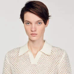 Mulheres Sandro Paris Sueter Polo Curto De Malha