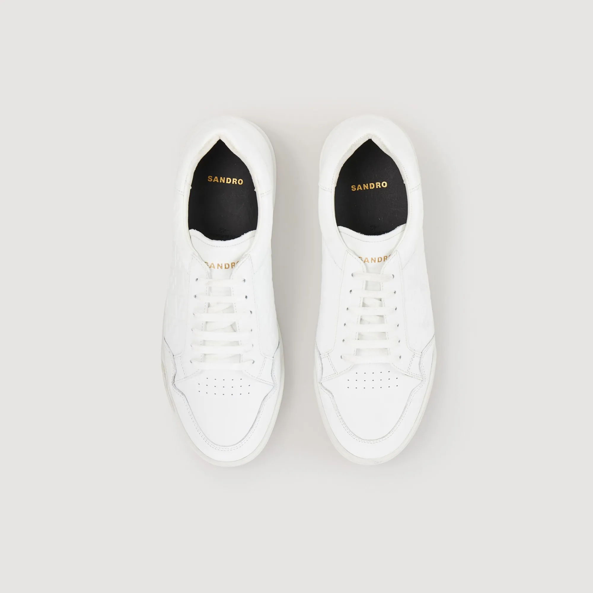 Homem Sandro Paris Tenis Quadrado De Couro Com Relevo Cruzado