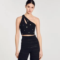 Mulheres Sandro Paris Top Cropped Assimetrico