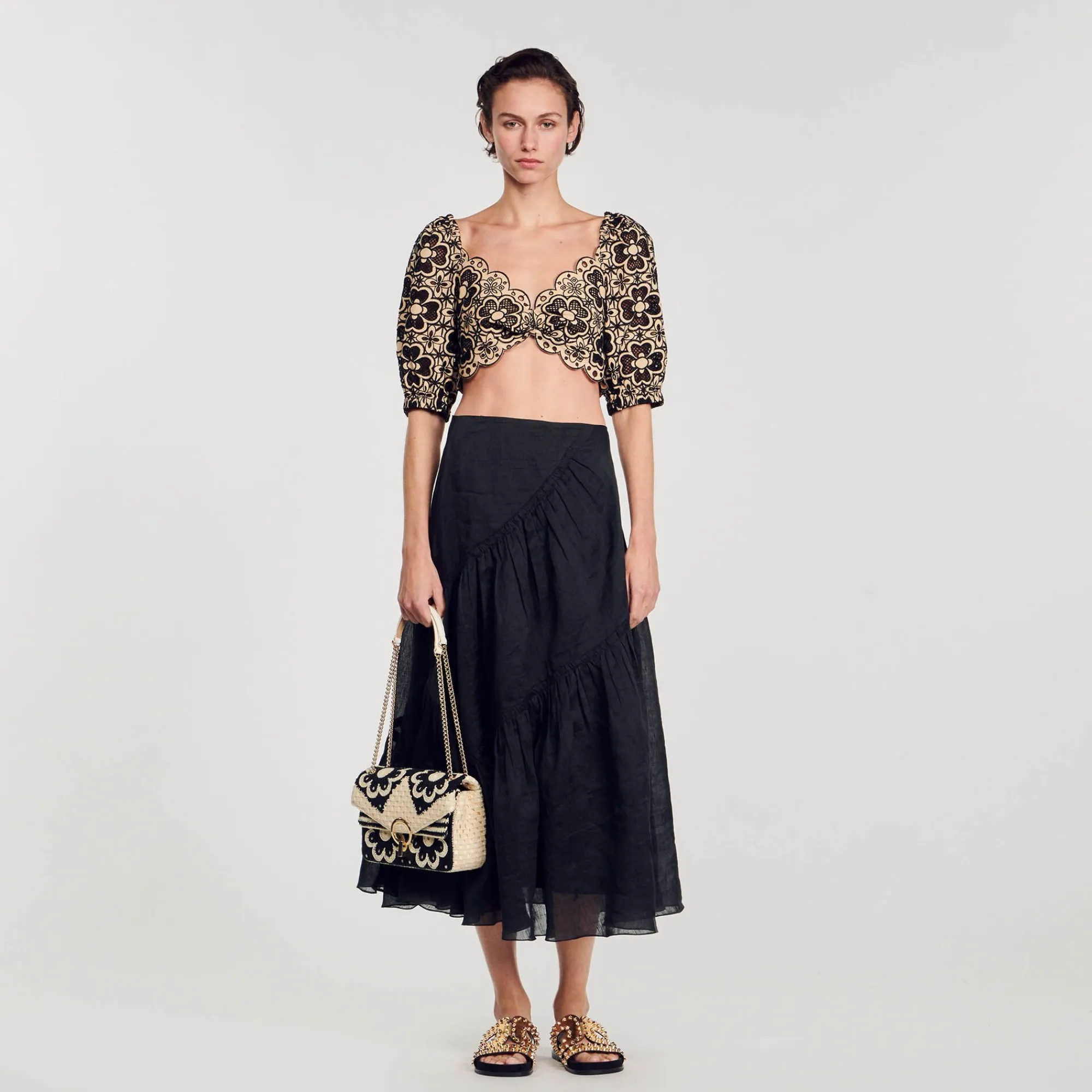 Mulheres Sandro Paris Top Cropped Bordado Ingles