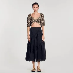 Mulheres Sandro Paris Top Cropped Bordado Ingles