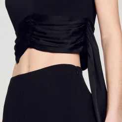 Mulheres Sandro Paris Top Cropped Com Alcas Assimetricas