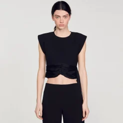 Mulheres Sandro Paris Top Cropped Com Alcas Assimetricas