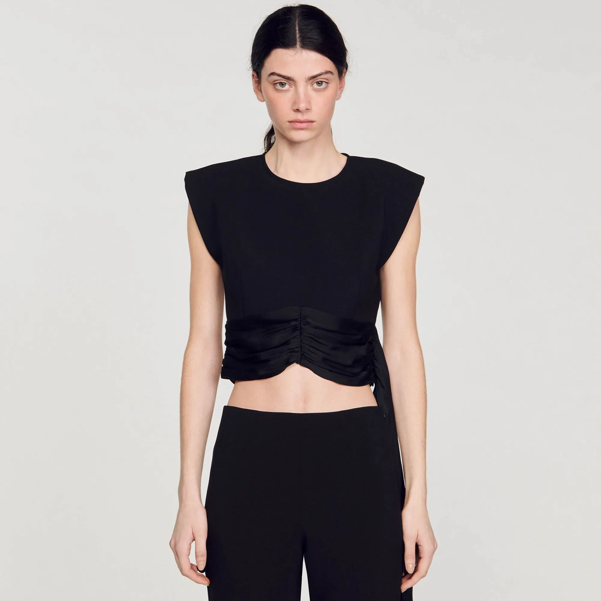 Mulheres Sandro Paris Top Cropped Com Alcas Assimetricas