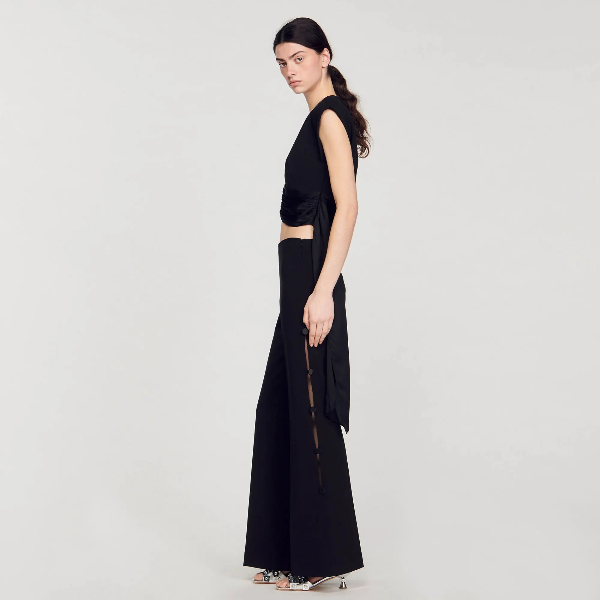 Mulheres Sandro Paris Top Cropped Com Alcas Assimetricas