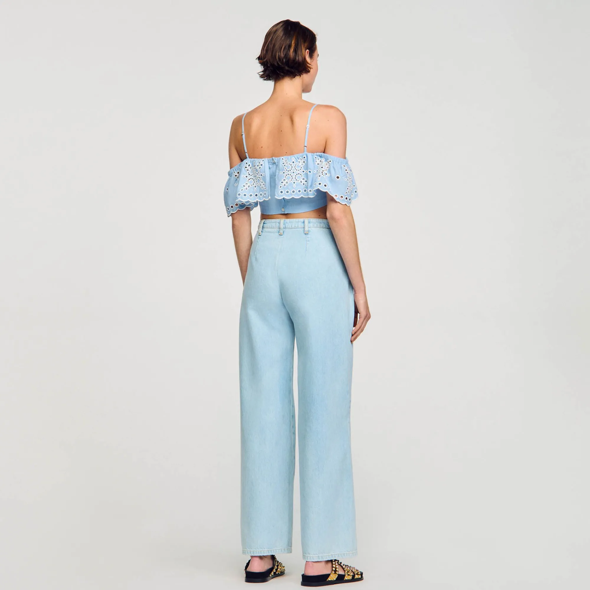 Mulheres Sandro Paris Top Cropped Com Babado