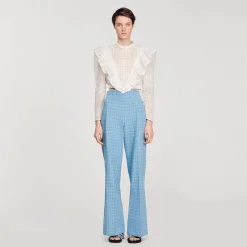 Mulheres Sandro Paris Top Cropped Com Bordado Ingles