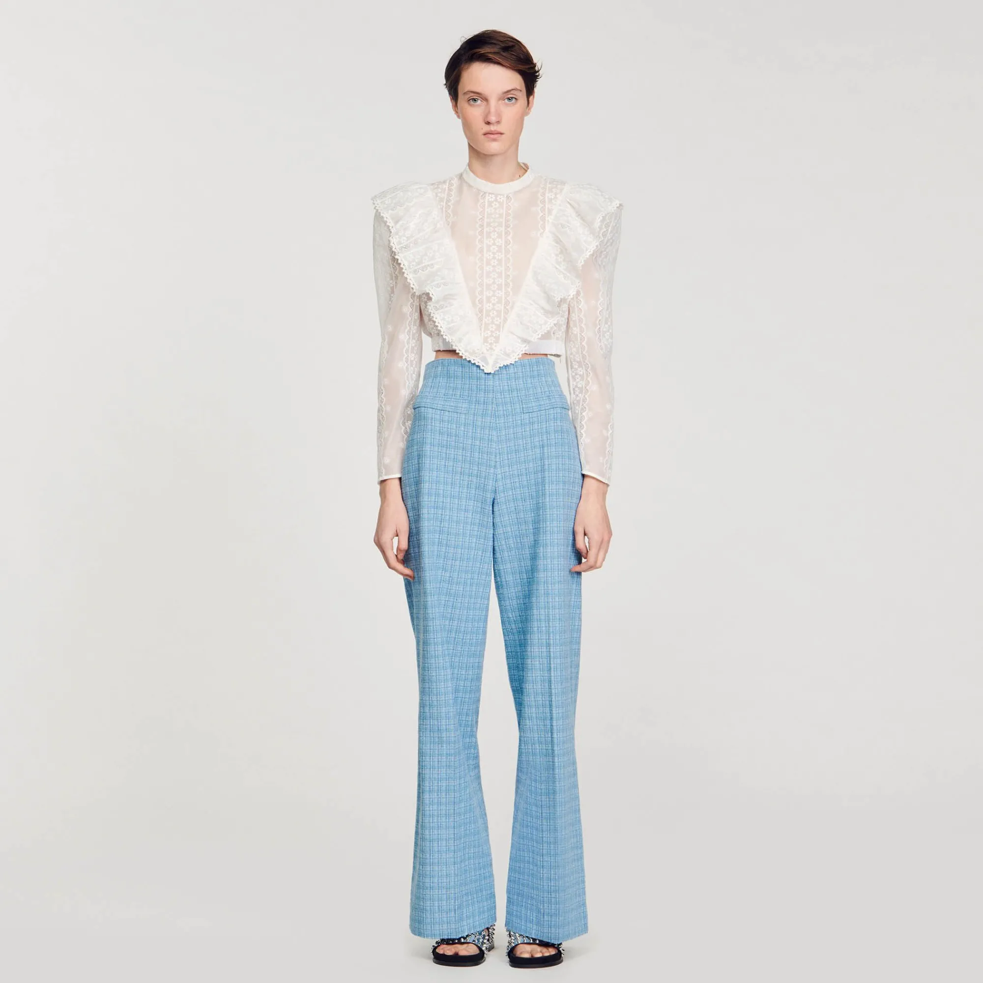 Mulheres Sandro Paris Top Cropped Com Bordado Ingles