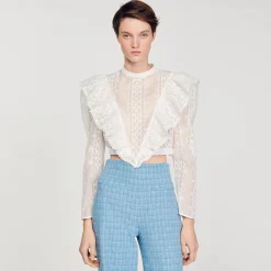 Mulheres Sandro Paris Top Cropped Com Bordado Ingles