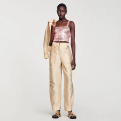 Mulheres Sandro Paris Top Cropped Com Detalhe De Strass