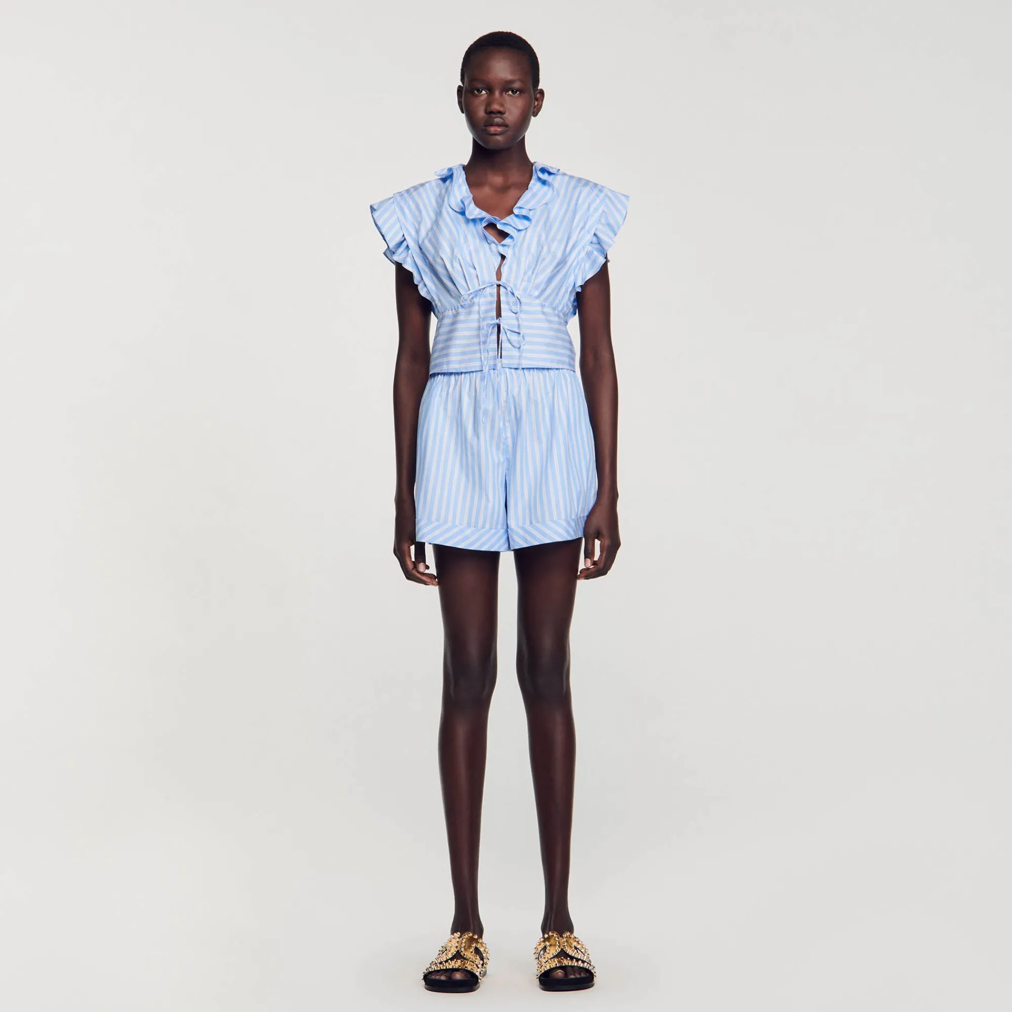 Mulheres Sandro Paris Top Cropped Listrado Com Babados