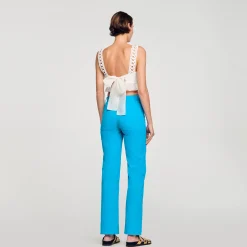 Mulheres Sandro Paris Top Curto Em Mescla De Linho