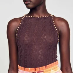 Mulheres Sandro Paris Top De Malha Com Strass