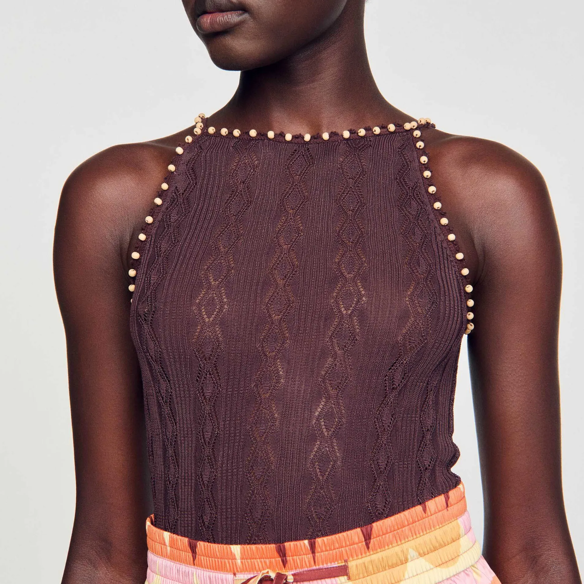 Mulheres Sandro Paris Top De Malha Com Strass